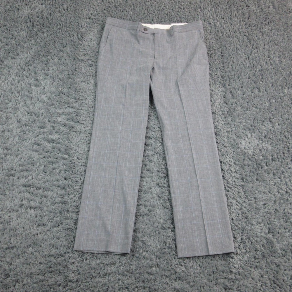 DKNY Dress Pants Mens 34x29 Gray Windowpane Plaid Stretch Trousers 35x28.5* NWT
